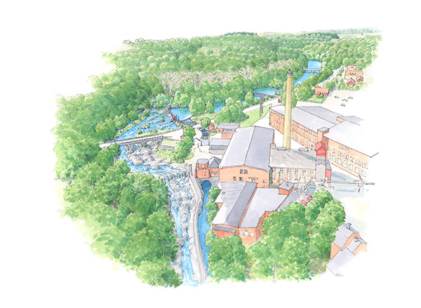 Illustration över hur ån ser ut vid Klippans pappersbruk idag