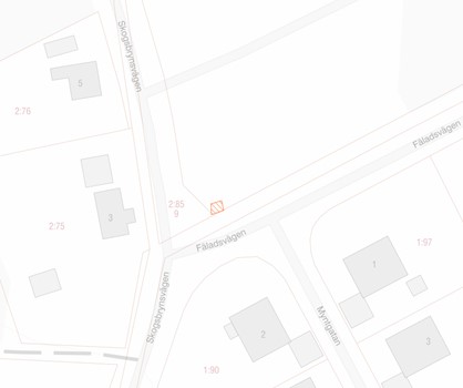 Karta visandes gruslåda i Stidsvig - Korsningen vid Fäladsvägen