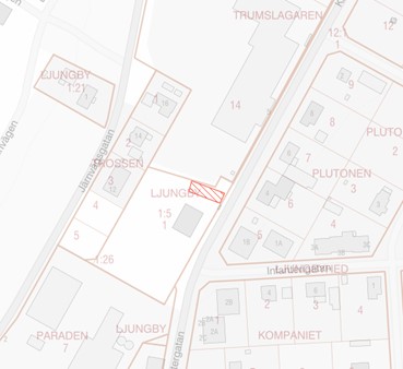 Karta visandes gruslåda i Ljungbyhed - stationsområdet vid Klostergatan