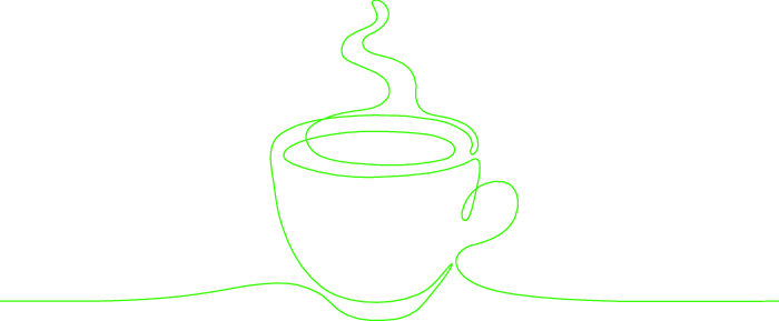 Stiliserad kaffekopp i grönt.